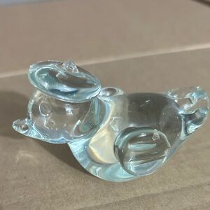 Vintage crystal duck with sailor hat figurine / paperweight
